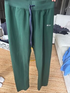 Figs Forest Green Scrub Pants with Navy Drawstring - Wide Leg